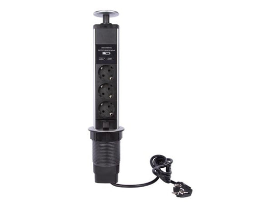 Perel Pop-Up Stekkerblok Met 3 Stopcontacten - 2 X Usb - Randaarde