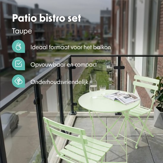 LifeGoods Bistroset - Staal - 3-delig - Tuinset - Inklapbaar - Balkonset met Tafel - Weerbestendig - Mintgroen