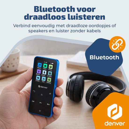 Denver MP3/MP4 Speler - Bluetooth - Shuffle/Herhaal - SD kaart tot 128GB - Incl. oordopjes - Dictafoon - MP1830BU - Blauw