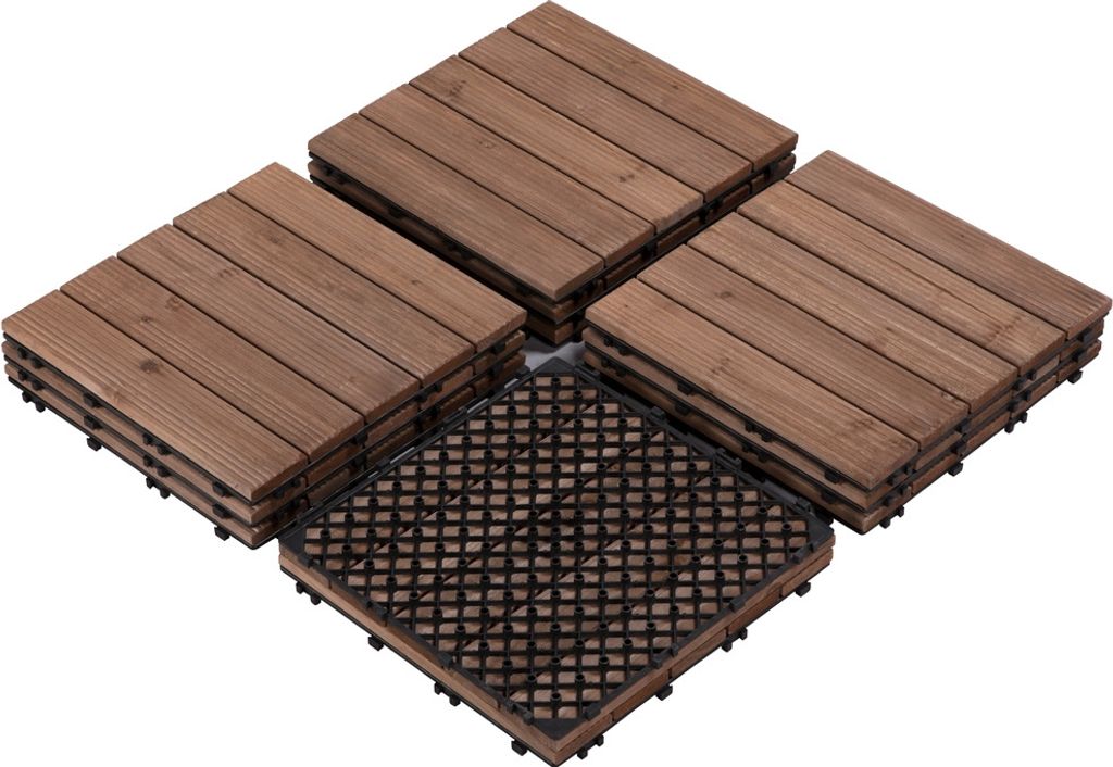 Yaheetech Houten Kliktegels - 11 Stuks - Circa 1 m² - 30 x 30 cm - Bruin