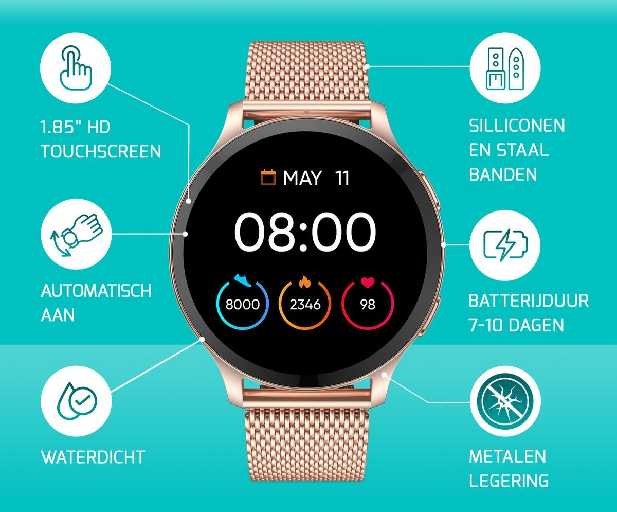 FITAGE Sporthorloge - Smartwatch - Stappenteller Horloge- Smartwatches - Activity Tracker - GPS - Dames en Heren - Roze