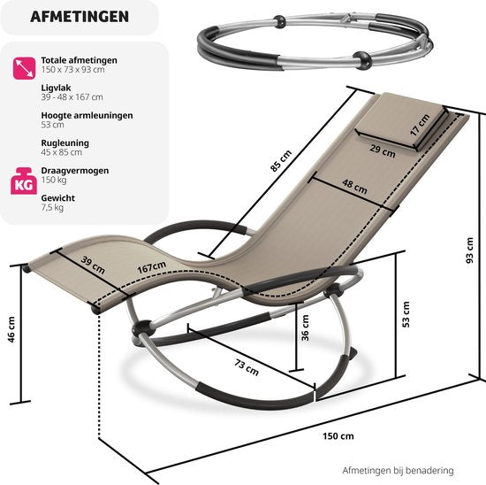 tectake® - ligstoel ligbed zonnebed - ergonomisch, opvouwbaar - Draagkracht 150 kg - beige -
