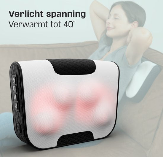 CozySense® Shiatsu Massagekussen - Elektrisch & Draadloos Massage Apparaat voor Nek en Rug - Warmtefunctie - Oplaadbaar - Ergonomisch - Wit