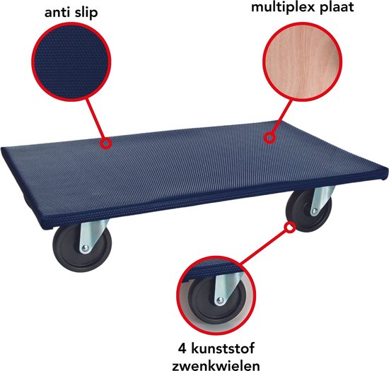 Toolland Meubelroller, met 4 zwenkwielen, draagkracht tot 400 kg, blauw