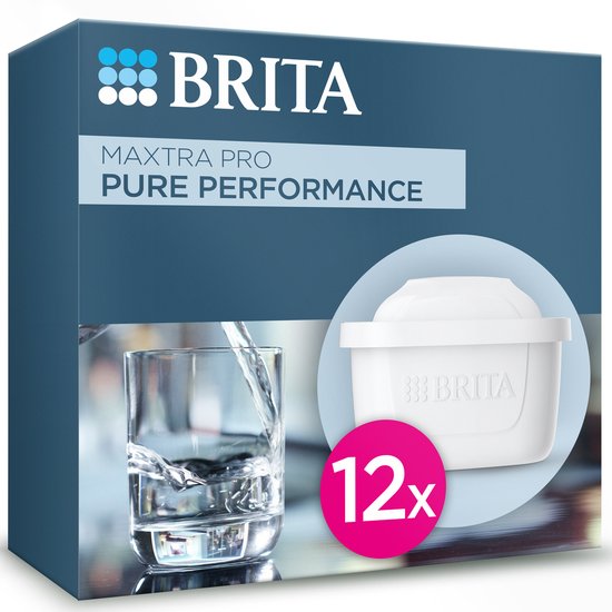 BRITA waterfilterpatroon MAXTRA PRO Pure Performance - 12 stuks - Originele waterfilter voor BRITA waterfilterkannen - filtert onzuiverheden zoals Herbiciden, PFAS, chloor, kalk en metalen