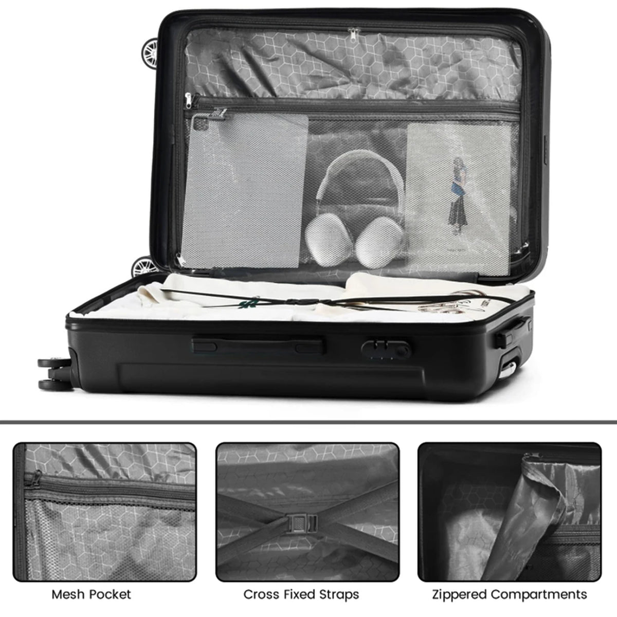 ochama ABS kofferset - 3 stuks - zwart - 20, 24 en 28 inch