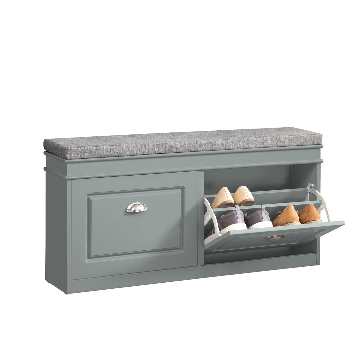 SoBuy FSR64-HG Schoenenkast -  Zitcommode Met Zitkussen - 2 Kleppen - Grijs - 104 x 24 x 52cm