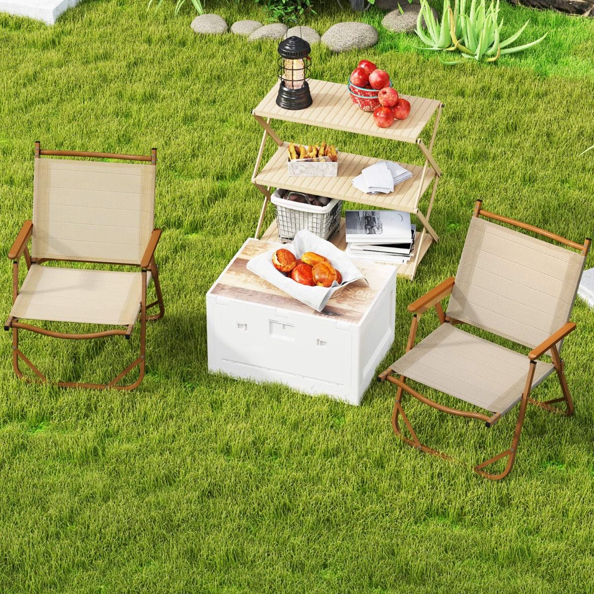Coast Set van 2 Inklapbare Campingstoelen - Lichtgewicht aluminium frame - Ergonomisch ontwerp - Beige