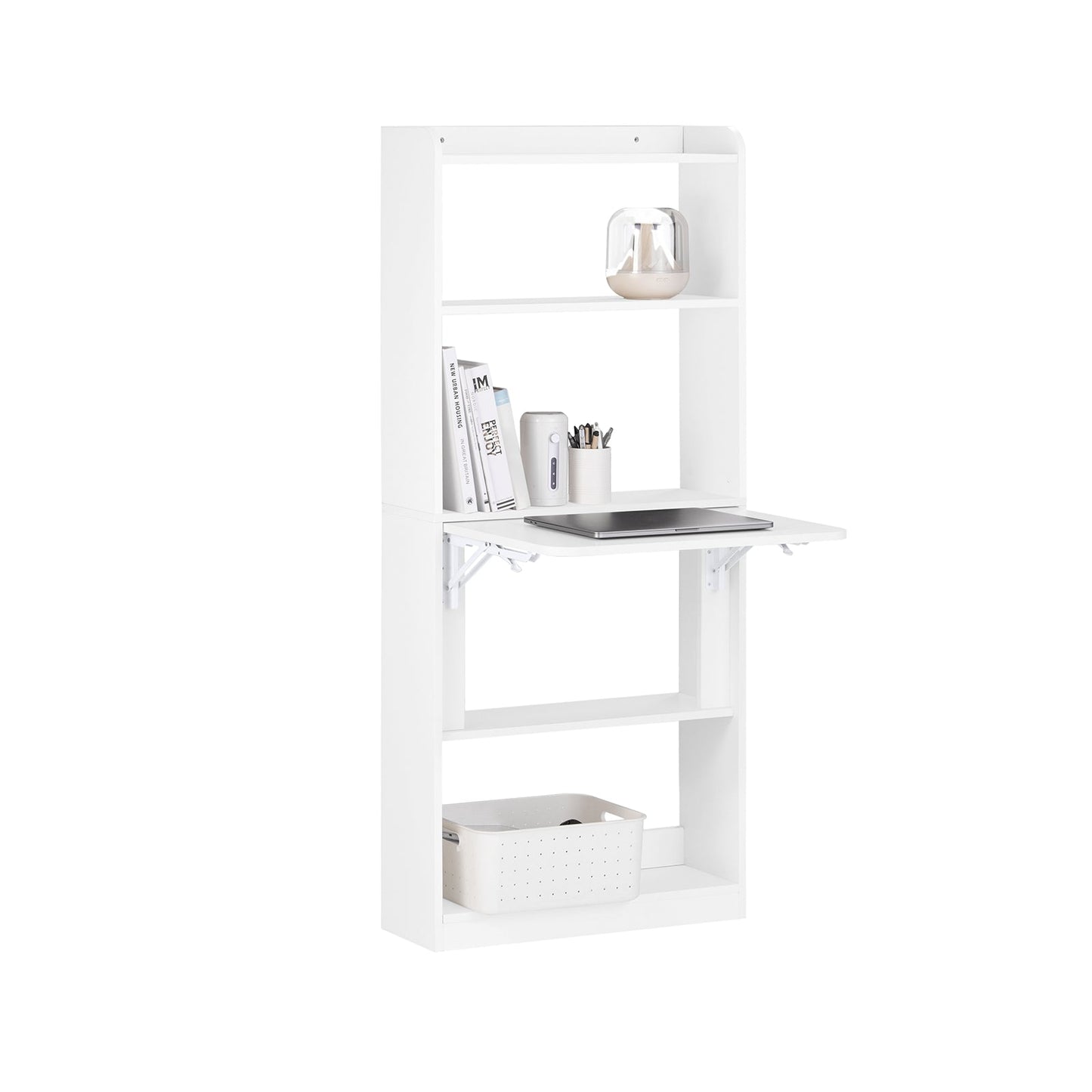 SoBuy FWT92-H-W Inklapbare Schrijftafel en Computertafel met 5 Planken - 64 x 145 x 58 cm - Wit