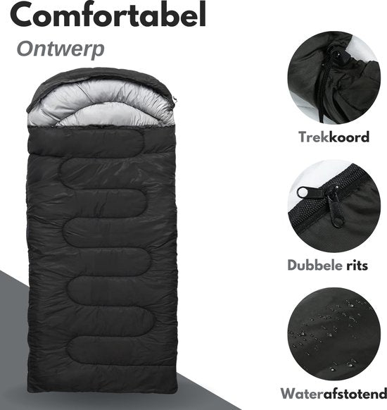 Vertrex Peak Comfort Mummy Slaapzak Extra Warm - Slaapzakken Volwassenen - Kamperen - Zwart