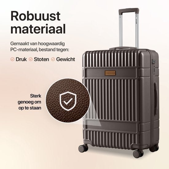 SKYCASES Kofferset - Classic Heritage – 3 Delig – Handbagage & Check-in Koffers – 36L/63L/100L – TSA Slot – 360° geruisloze wielen – Lichtgewicht – Trolley – Bruin