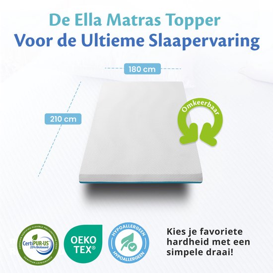 EL-Life Topper 180x210 cm - Matras Topdekmatras - Matrastopper Gel Geïnfuseerd Traagschuim & Aircell-schuim - Medium Hardheid