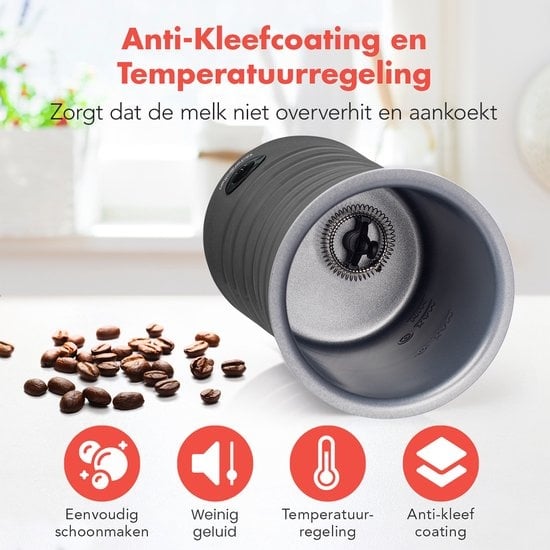 KitchenBrothers Elektrische Melkopschuimer - 4-in-1 - 240 ML - Handige Melkschuimer - Antraciet
