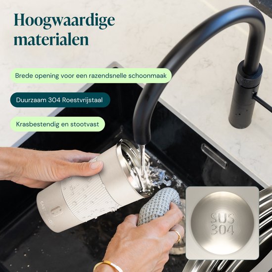 Castagnola Thermosbeker - Koffiebeker To Go - Travel Mug voor Koffie en Thee - Theebeker - 510 ML - RVS - Offwhite
