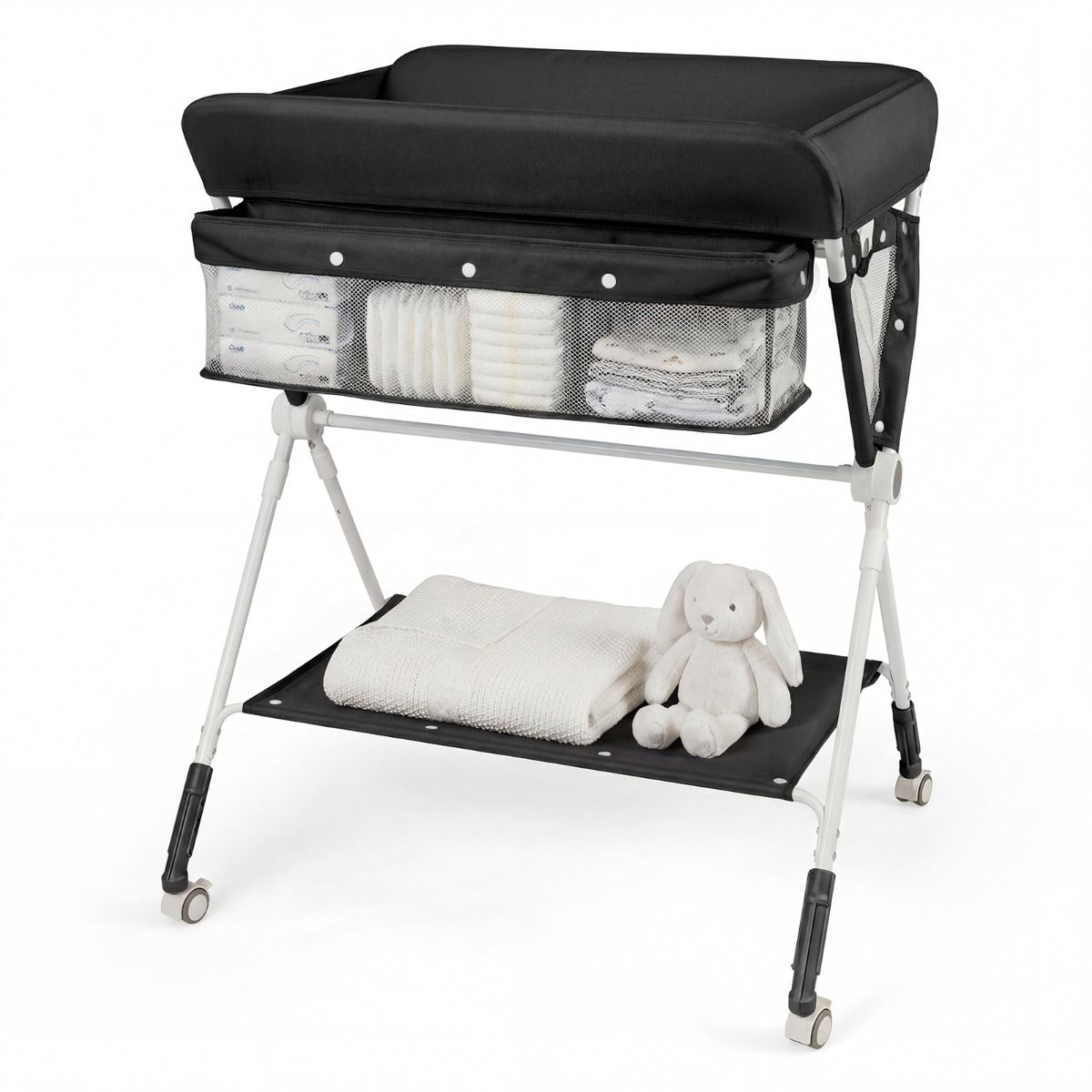 Coast Opvouwbare Commode - 3-voudig verstelbare hoogte - Met opbergruimte en wielen - 81 x 66,5 x 95-101 cm