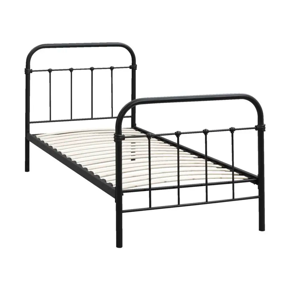 Leen Bakker Bed Anne 90 x 200 cm - Metaal - Inclusief Lattenbodem - Mat Antraciet