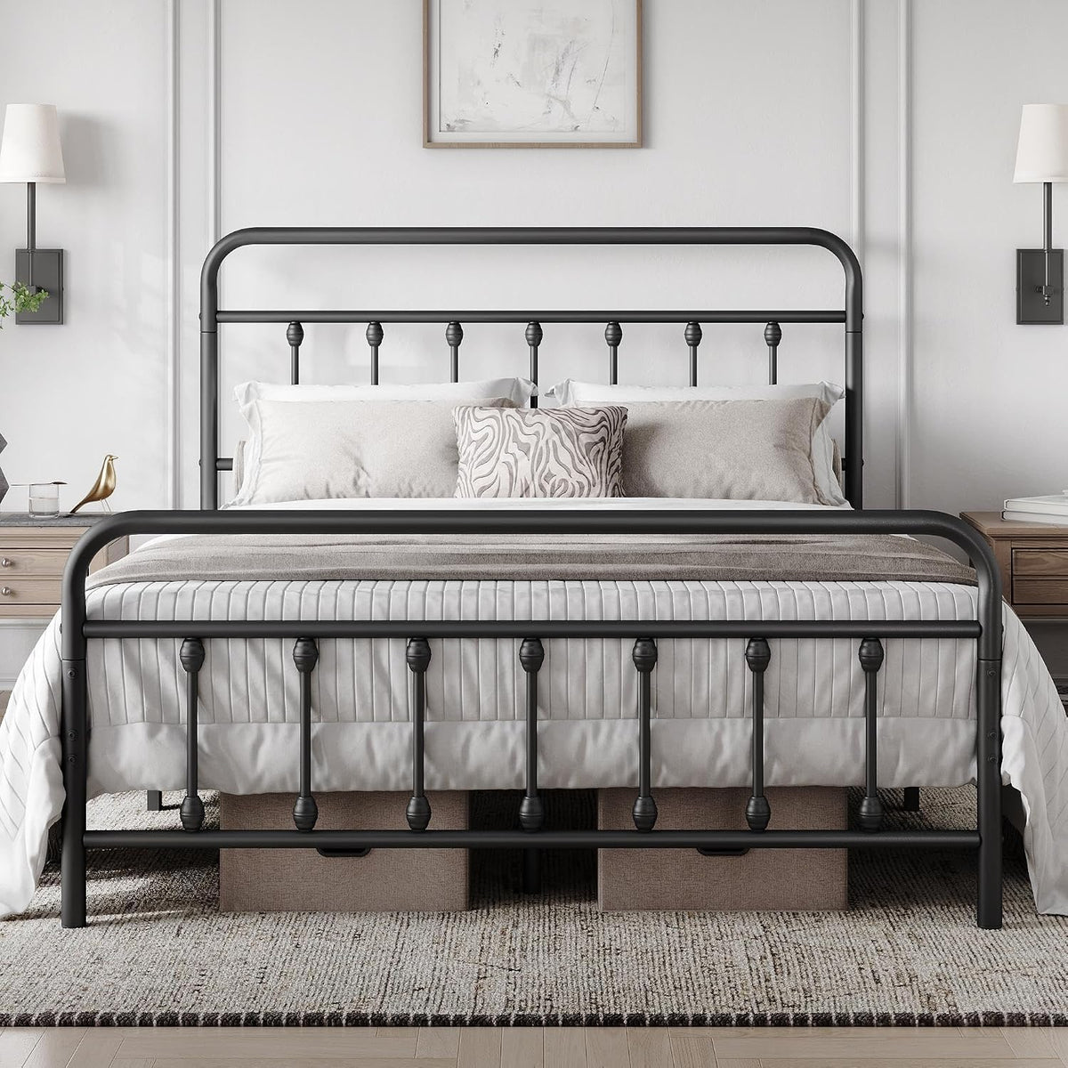 Yaheetech Metalen Bedframe - Klassiek Design - Met Lattenbodem - Draagvermogen 272 kg