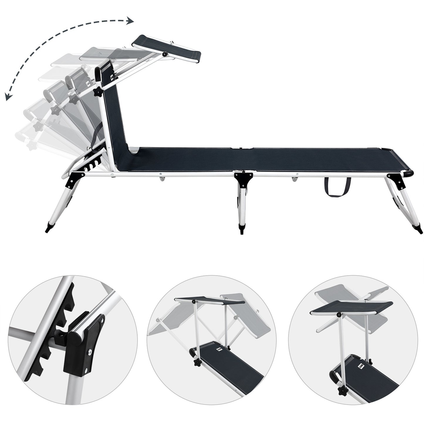 Casaria Ligstoel Malta Comfort – met Zonnedak 210 cm - Antraciet
