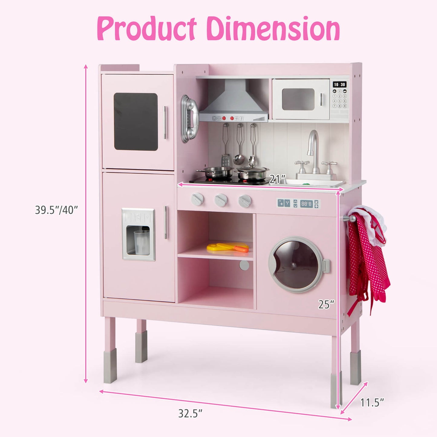 Coast Kinderkeuken met 16 spelaccessoires voor kinderen van 3 jaar 83 x 29 x 103 cm roze