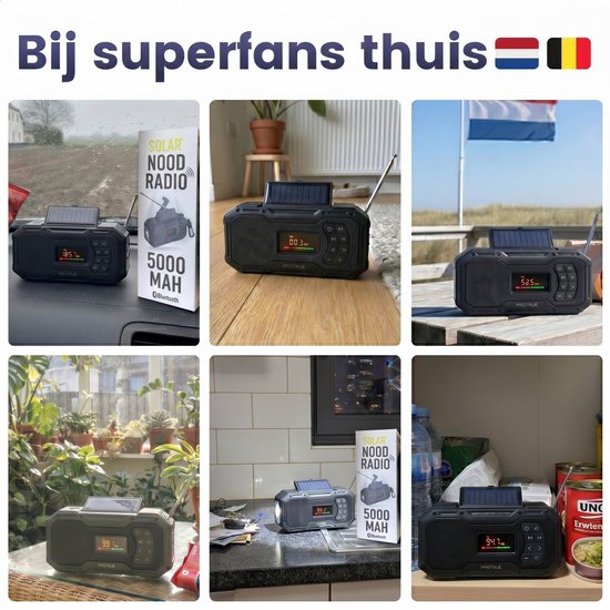 Noodradio Solar Opwindbaar - FM / AM Nood Radio - 5000 mAh Powerbank Zonneenergie - Bouwradio Speaker - Badkamer Radio - Noodpakket