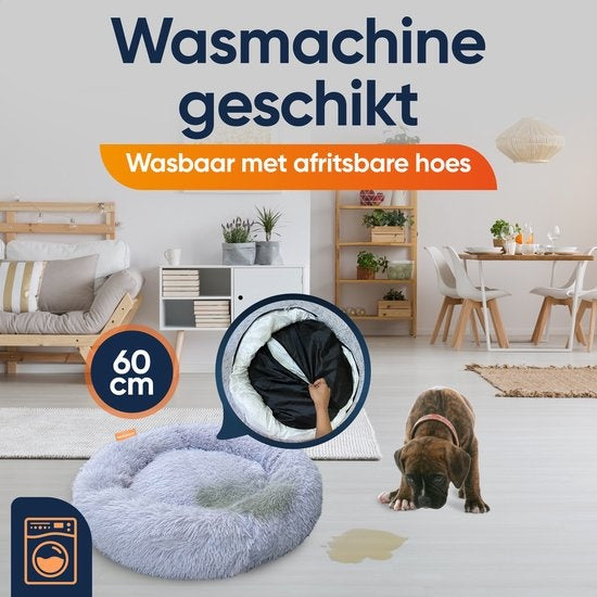 Happysnoots Hondenmand met Rits - 80cm - Hondenbed - Donut Dog Bed - Fluffy - Grijs - Wasbaar
