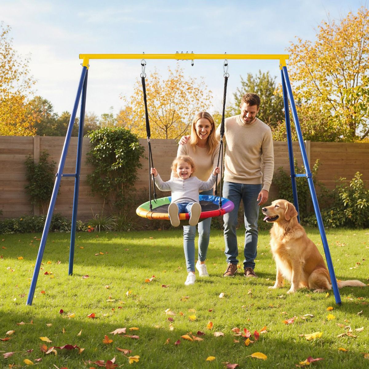 Coast Schommelstandaard - robuust metalen A-frame - extra groot draagvermogen - blauw en geel