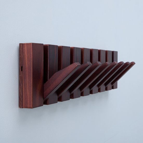 Urban State Piano kapstok - donker hout - wandkapstok - 8 haken - kapstok hangend - walnoot finish