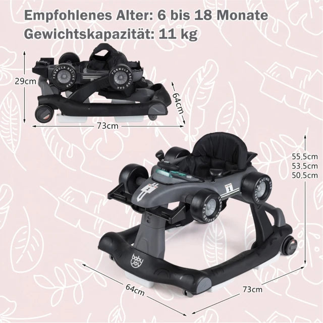 Coast Baby Walker 4-in-1 – Opvouwbare Loopstoel met Muziek en Verlichting – Donkergrijs