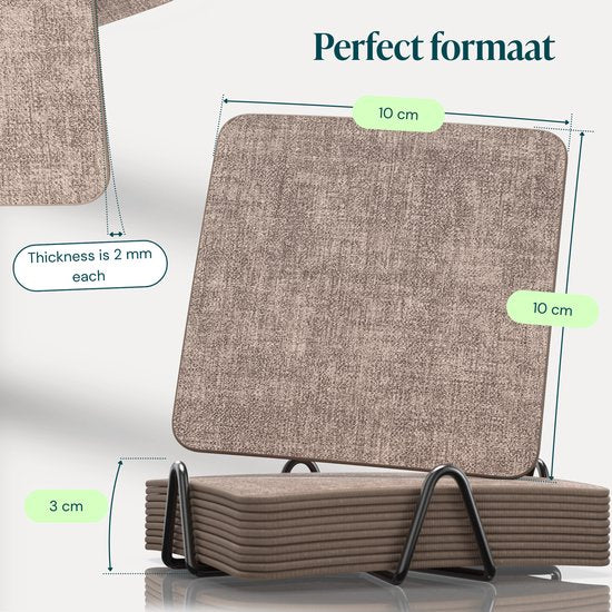 Castagnola Kunstlederen Onderzetters – Onderzetters voor Glazen – Design Onderzetters met Houder – Leren Onderzettersset met metalen houder – Leder – Set van 10 - Gemêleerd Bruin - 10x10cm