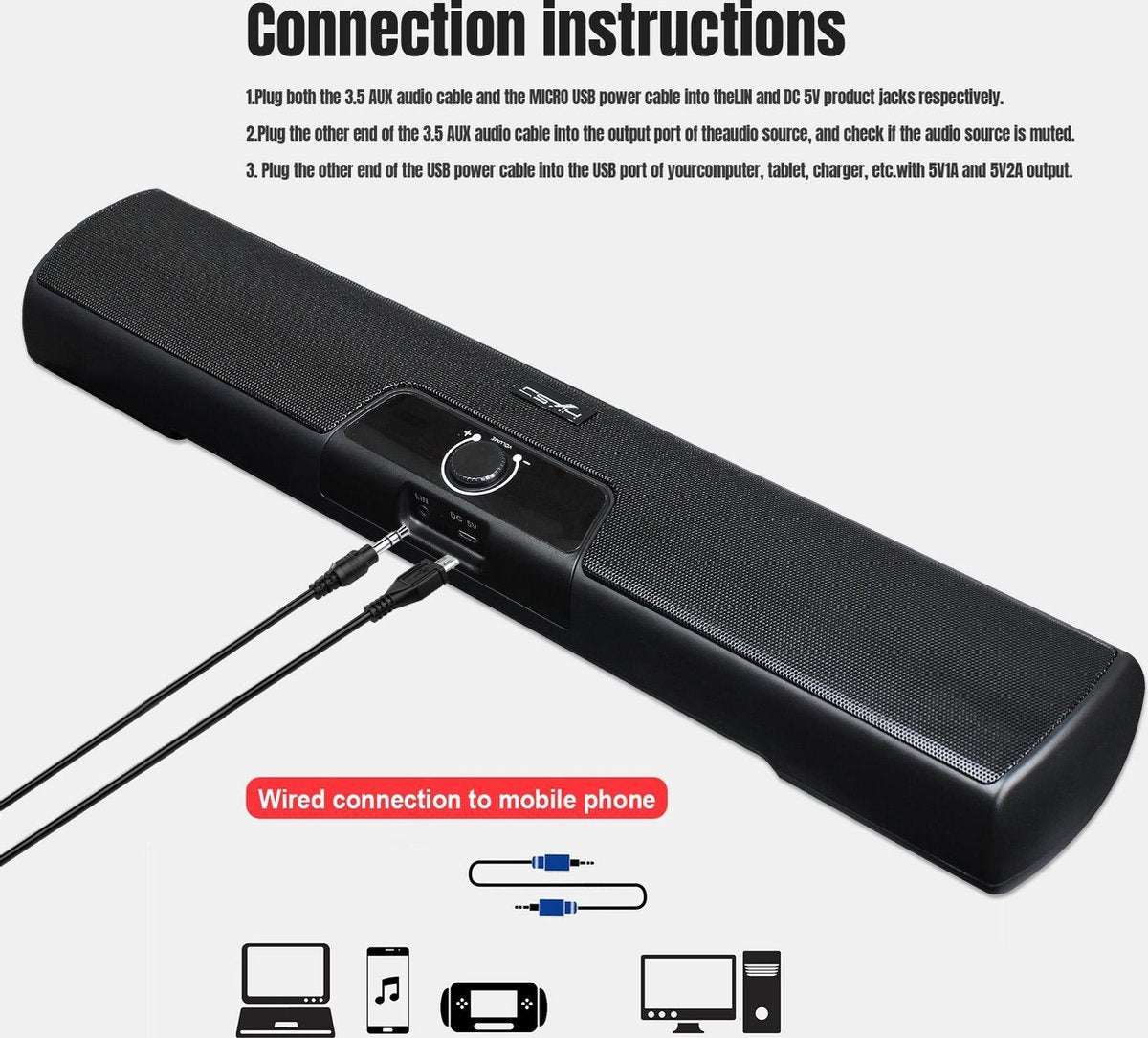 HXSJ Q3 Soundbar PC Speaker - USB - voor desktop computers / notebooks / smart-tvs / projector apparatuur - Zwart