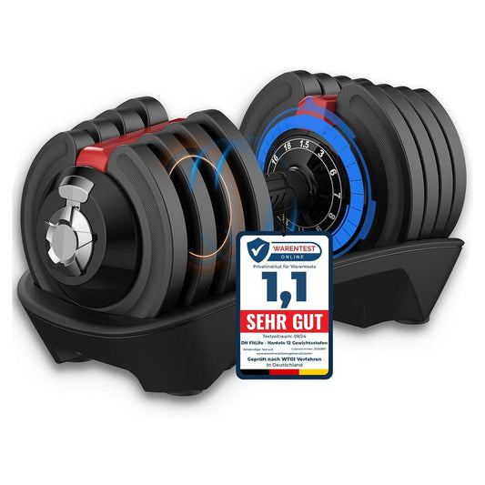 DH FitLife Verstelbare Hantel 12-in-1 - 1,5-18 kg - Zwart - Gietijzer - Compact design