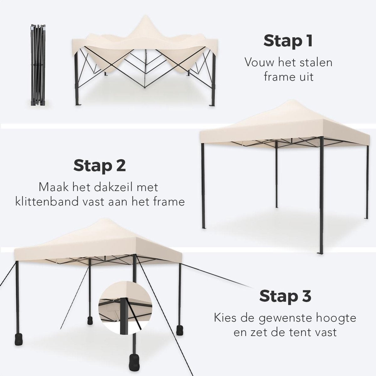 LifeGoods Tuintent Paviljoen 3x3 m opvouwbaar Beige