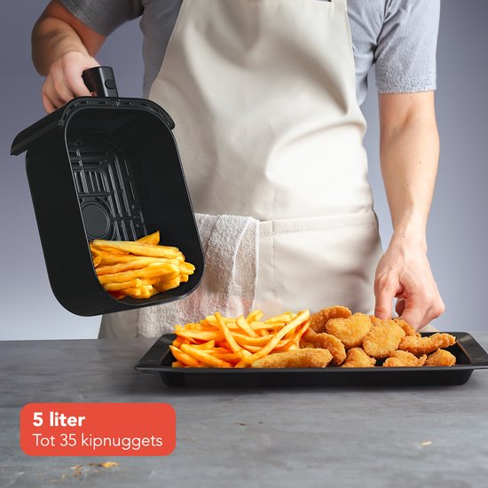 KitchenBrothers Airfryer XL - 5L - 1500W - Heteluchtfriteuse - 60ºC tot 200ºC - Small design - Extra stil - 6 Kookprogramma's - Zwart
