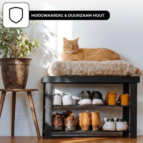 Bayt Schoenenrek - Schoenenkast - Schoenenbank - Hout - Zwart - 28 x 45 x 70 cm