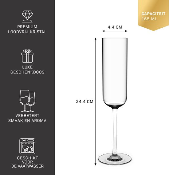 BarDeluxe Champagneglazen 4-Stuks - 200 ml - Kristal