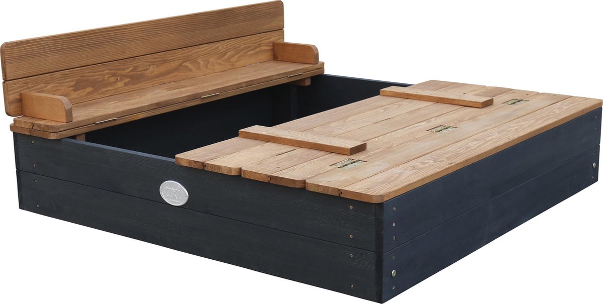 AXI Ella Houten Zandbak 100 x 95 x 20 cm - Antraciet/Bruin - Met Deksel en 2 Zitbankjes - FSC Hemlock Hout