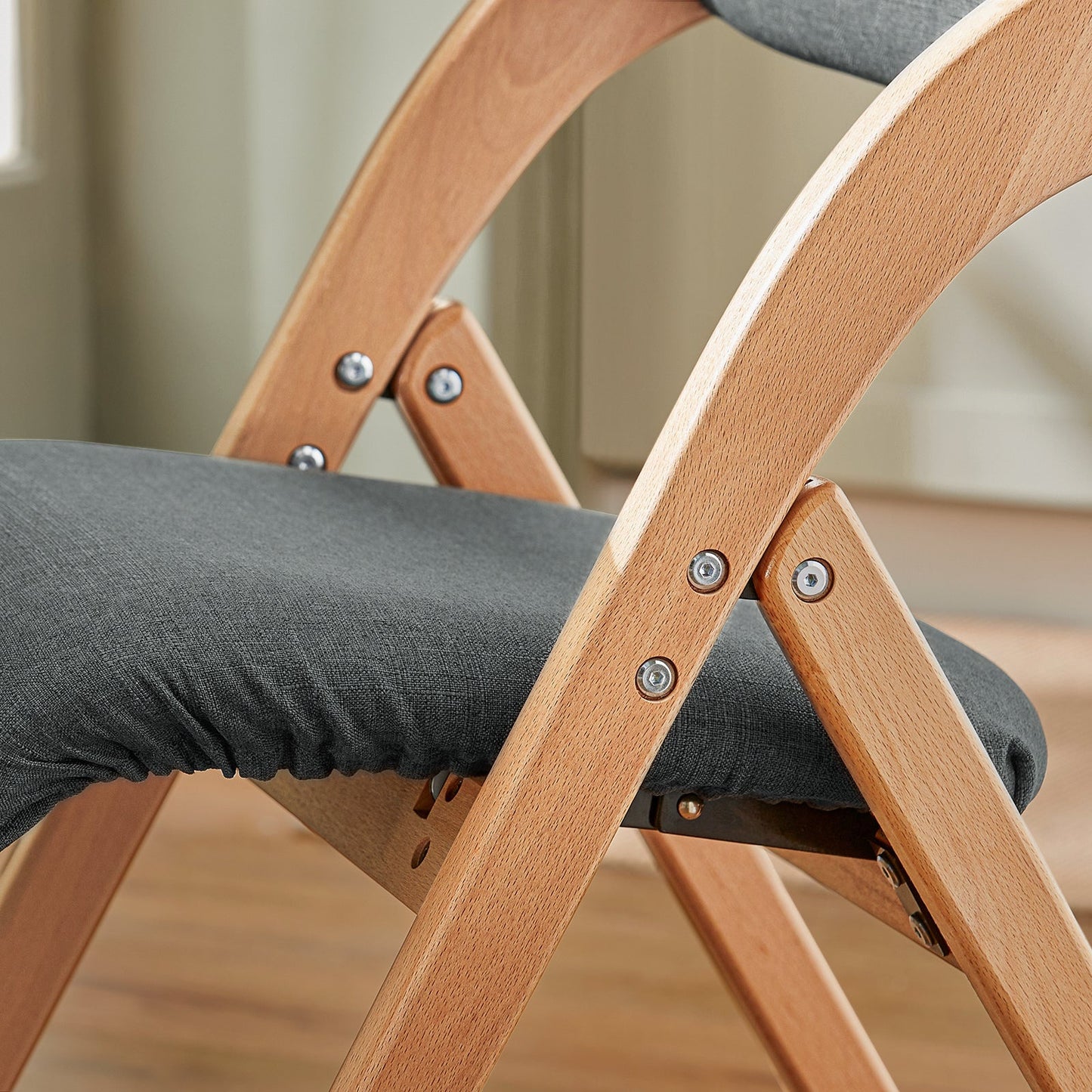 SoBuy Houten Klapstoel met Gestoffeerde Zitting - 47x57x79 cm - Beukenhout