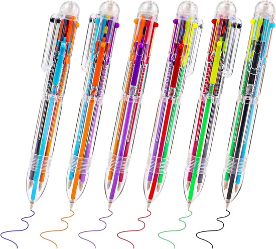 Partizzle 24x Meerkleurige Balpennen - Balpen Uitdeelcadeautjes Voor School - Creatief Kleuren - Grabbelton Pennen Traktatie Cadeautjes voor Kinderen - 6 Kleuren