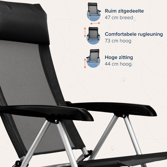 TRVLMORE Campingstoelen - Opvouwbaar - 2-Pack - 110KG Draagvermogen - Verstelbaar - Klapstoel - Visstoel - Kampeerstoel - Vouwstoel - Zwart