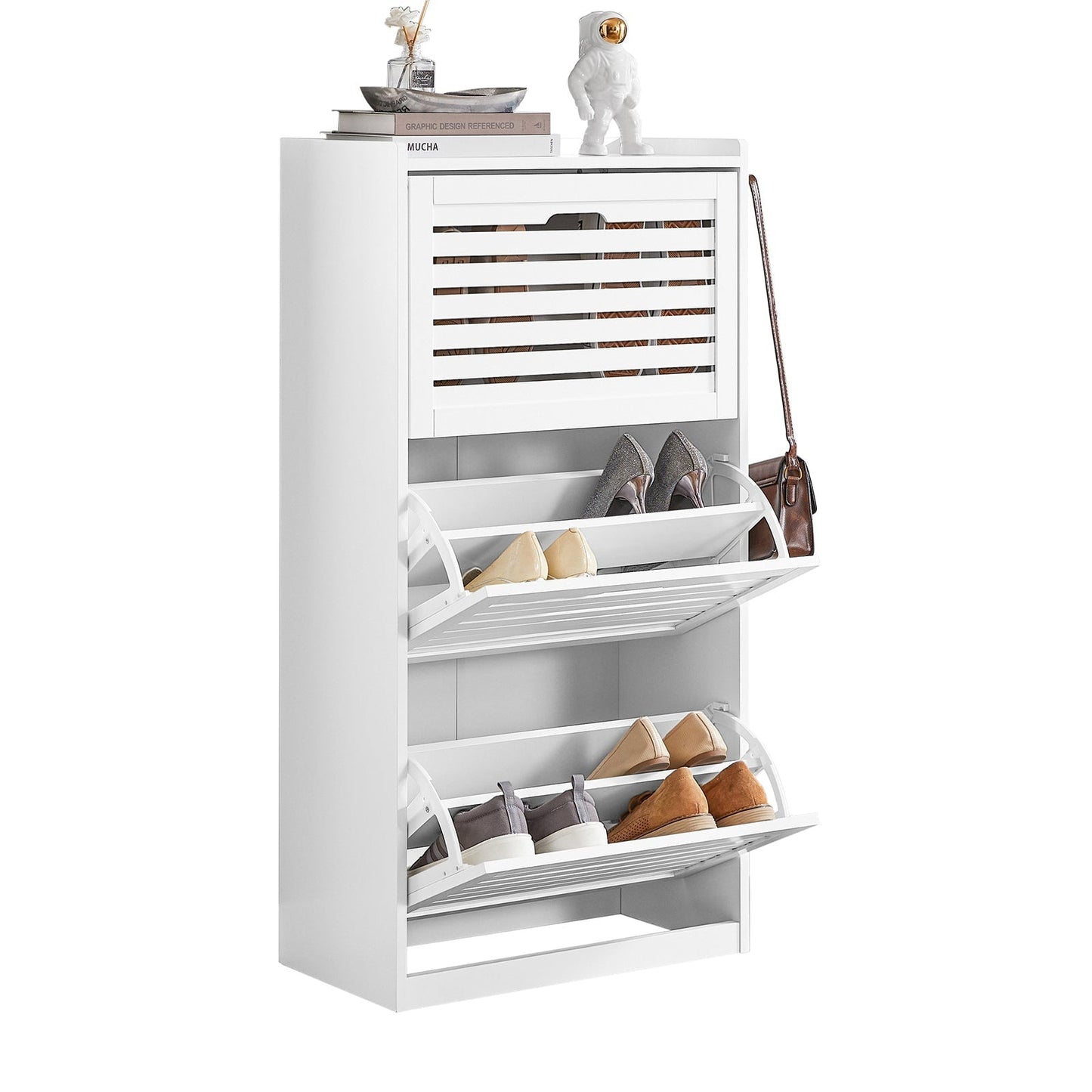 SoBuy FSR119-W Schoenenkast met 3 lades - 55 x 30 x 112 cm - Wit