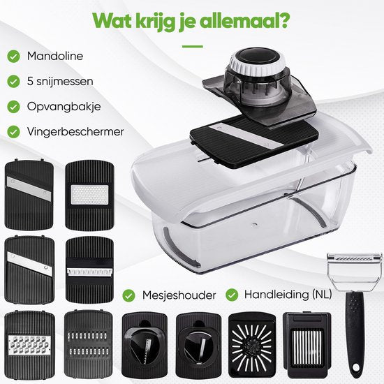 Stosh Mandoline - Groentesnijder - Uiensnijder - Spiraalsnijder - Rasp - Kunststof - 11 delig - BPA vrij