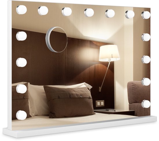 Bayt Hollywood Spiegel met Verlichting - Make Up Spiegel met Verlichting - Spiegel met Verlichting - Hollywood Spiegel 80x60 - Dimbaar - 10x Vergroting - 80x60cm - Wit