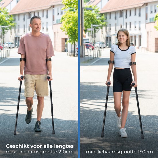Sanicraft® Krukken - Elleboogkrukken - Revalidatie - Loopkrukken - Verstelbaar - Ergonomische Gel Handvaten - 2 Stuks - Inklapbaar - Zwart