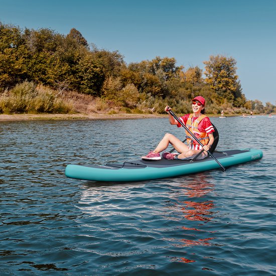 LifeGoods SUP Board Touring - 165 KG Draagkracht - 365 x 76 cm - Opblaasbaar - met Zitje - Compleet Sup pakket - Turquoise