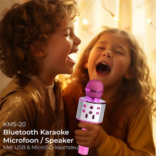 Denver Karaoke Microfoon Bluetooth - Draadloos - Karaoke Set - Ingebouwde Speaker - AUX - MicroSD - KMS20 - Roze