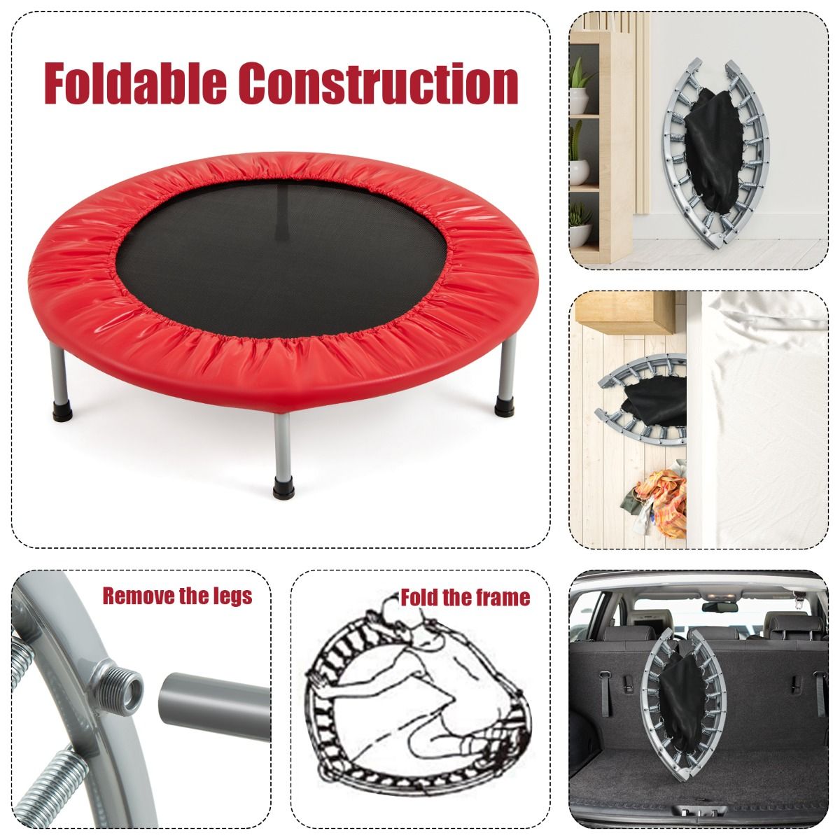 Coast Mini Trampoline - Opvouwbaar - Kindertrampoline tot 150 kg - rood Ø 97 cm