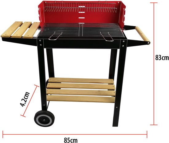 BBQ Collection Barbecue Houtskool - Houtskoolbarbecue met Wielen - Barbeque Verstelbaar Rooster en Windscherm - Barbecue met Zijtafel - Zwart