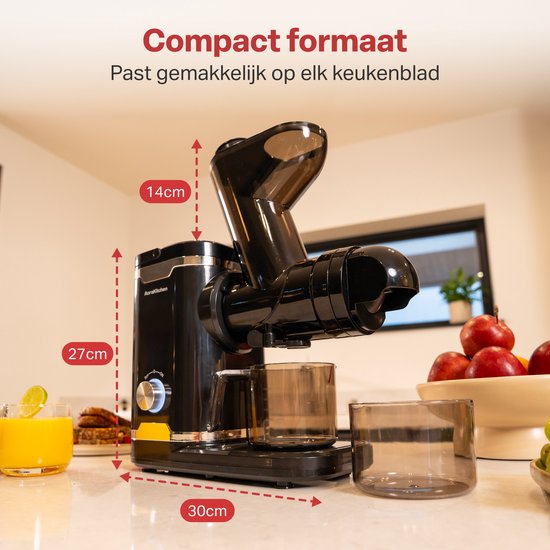 AoraKitchen Slowjuicer - met Omkeerfunctie - Sapcentrifuge - 500 ML - Juicer - voor Groenten en Fruit - Fruitpers - Zwart
