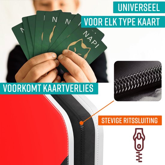 NAPI Toploader Pro Binder voor 288 Kaarten - Premium Verzamelmap Toploaders met Ritssluiting - Trading Cards Map - 9 Pocket - Kunstleer - Rood/Wit