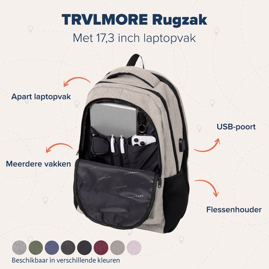 TRVLMORE Rugzak met Levenslange - Rugtas met 17 Inch Laptopvak - Schooltas - Spatwaterdicht - Heren en Dames - Jongens en Meisjes - 36L - Champagne